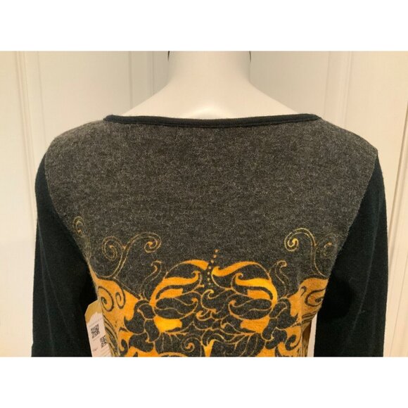 Aryeh Black & Yellow Paisley 3/4 Flare Sleeve Dress, Size Small - Picture 7 of 8